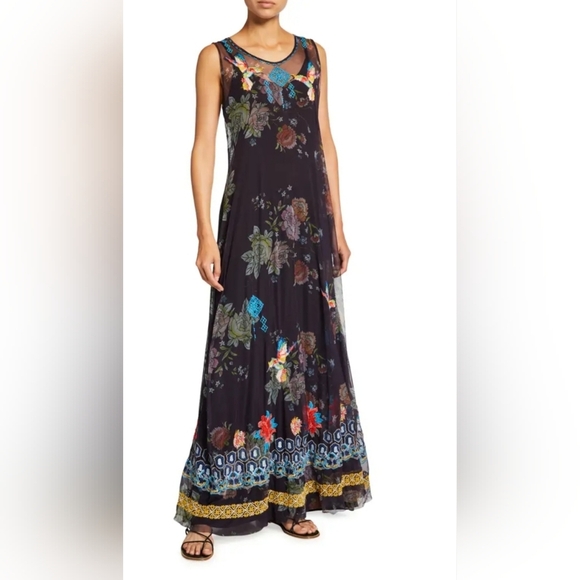 Johnny Was Dresses & Skirts - 2550) Johnny Was Japera Embroidery Mesh Sleeveless Maxi Dress Size M. B31520-1
